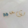 Korean version 3-piece set of candy-colored earrings, oil-dropping stud earrings, Hong Kong-style simple earrings, C-shaped ear rings, fresh and delicate metal Item Picture